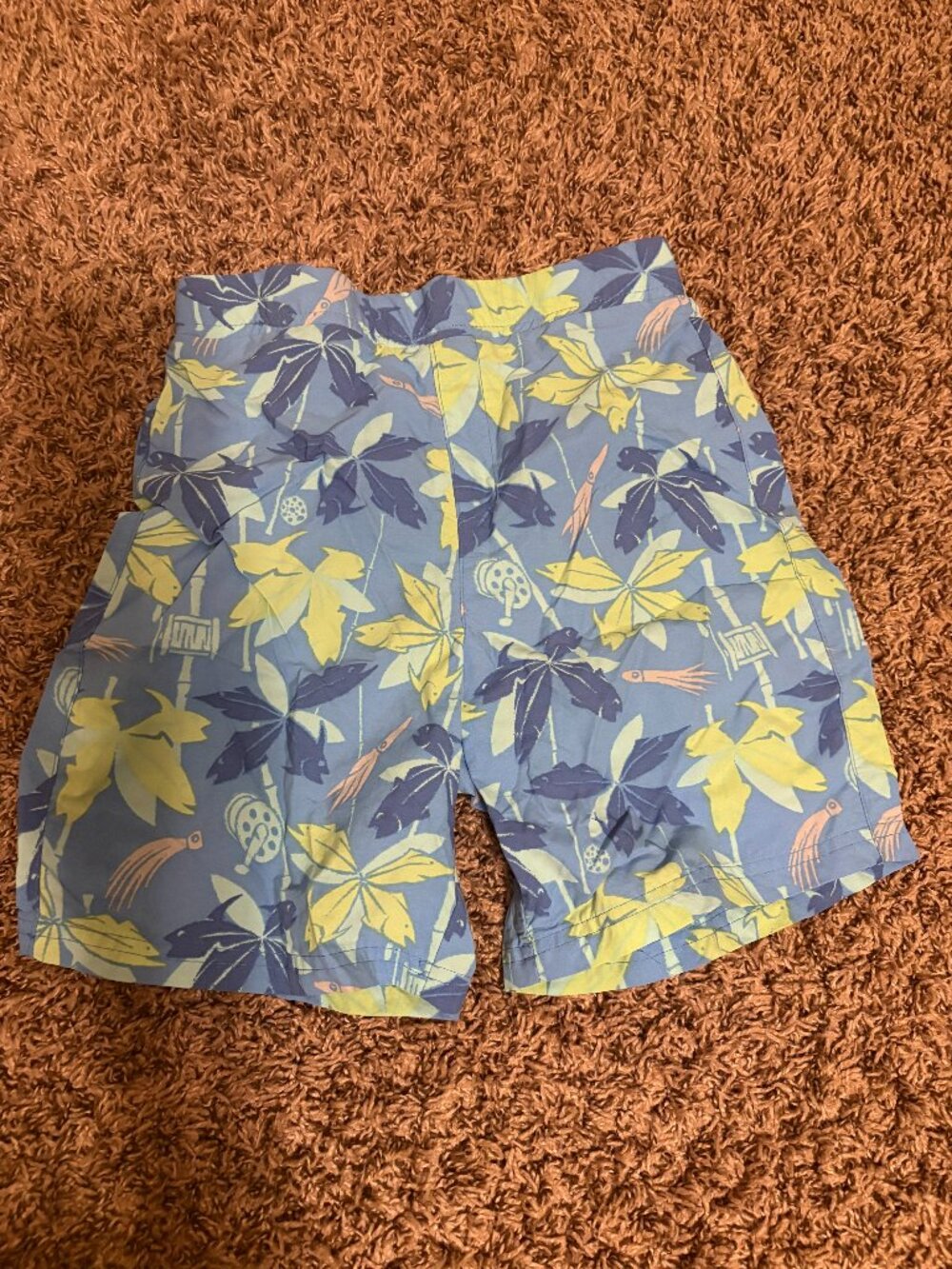 Columbia PFG Swim Trunks Medium 10-12 Blue Tropical Print Mesh Lining Elastic